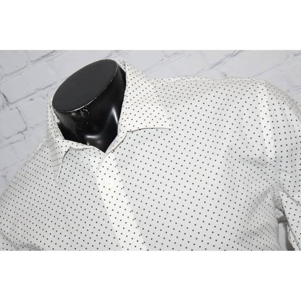 Banana Republic Button Up Shirt Mens XL White Polka Dot Slim Fit Non-Iron Cotton